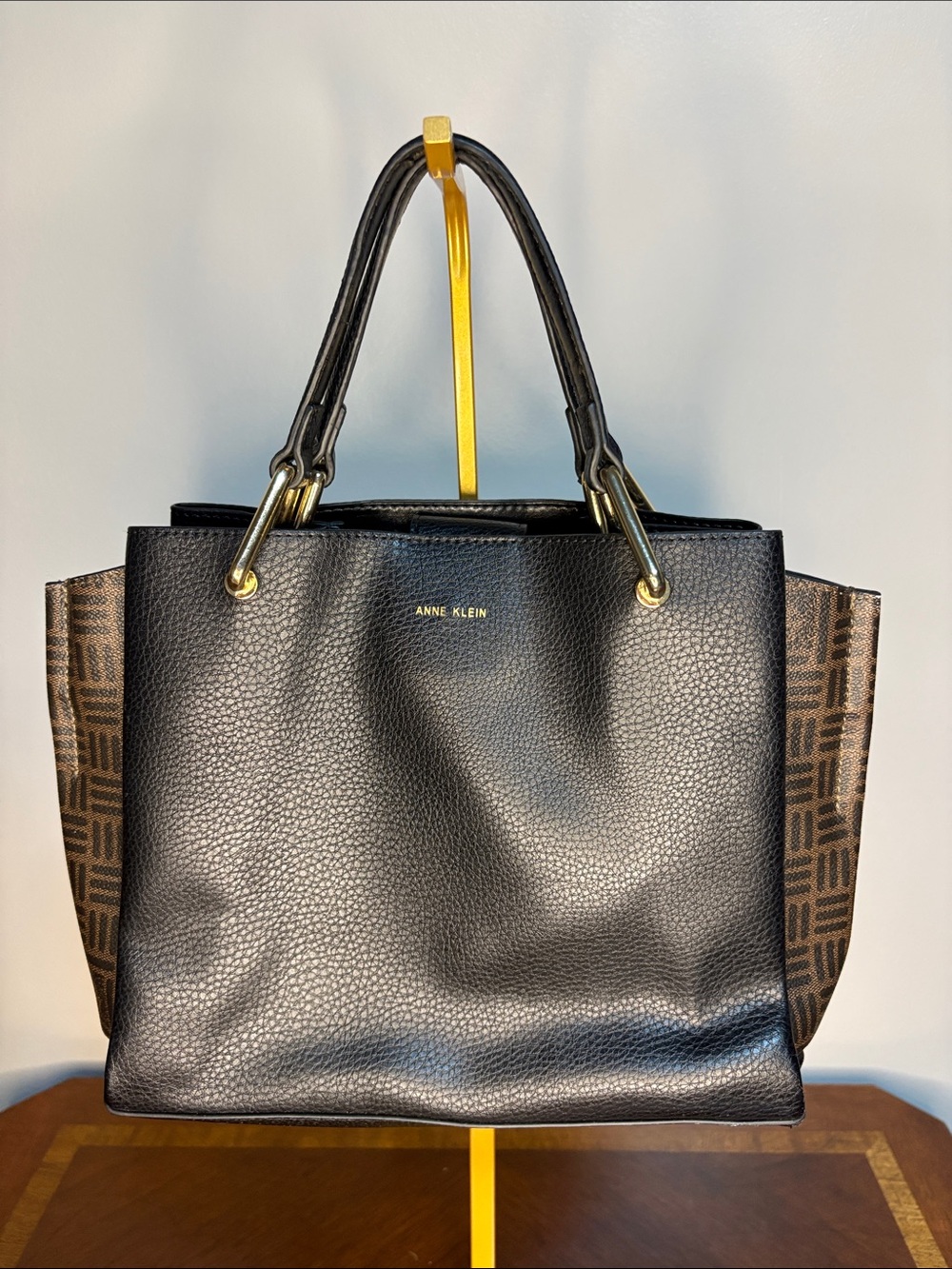 Anne Klein Black Tote with Brown Monogram Sides
